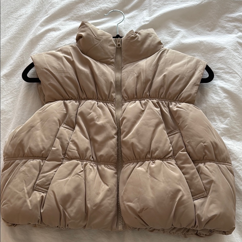 Women's Tan Cropped Puffer Vest